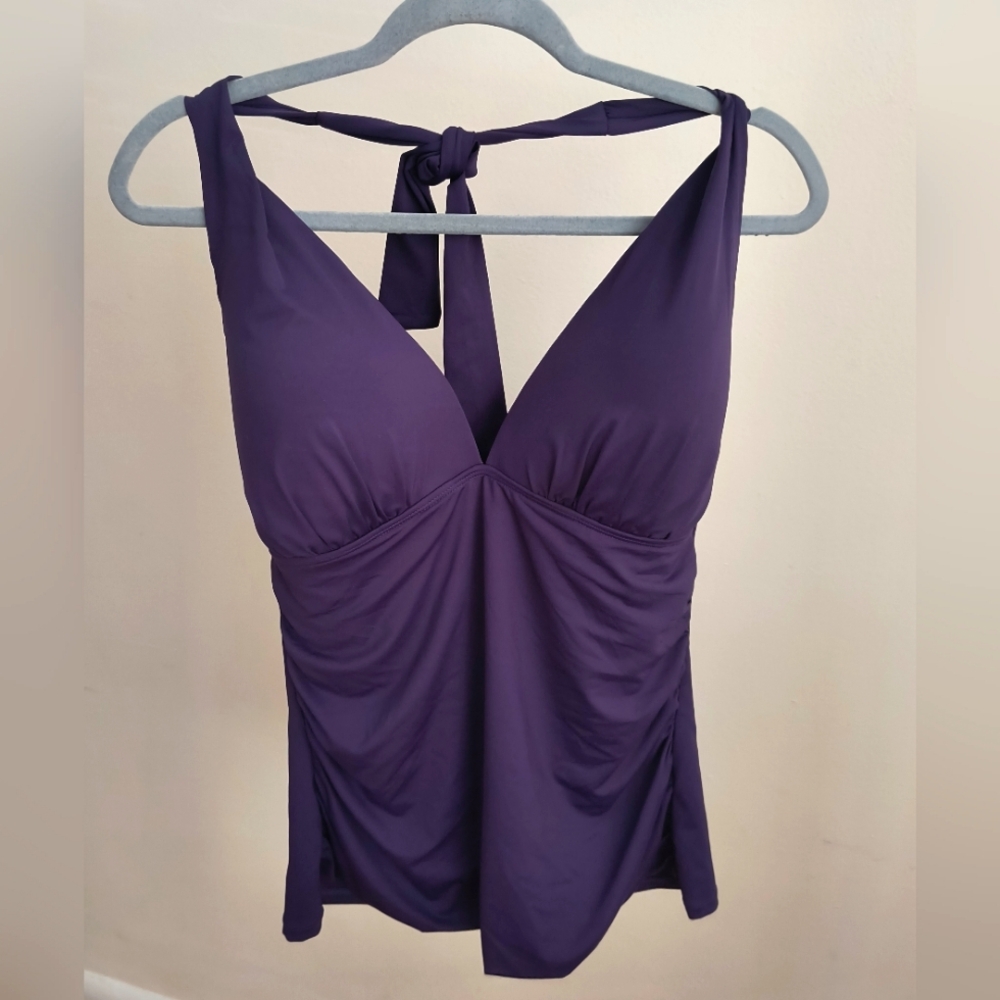Lauren Ralph Lauren Purple  Slimming Fit Halter Tank  Swim Top Size 14 NEW